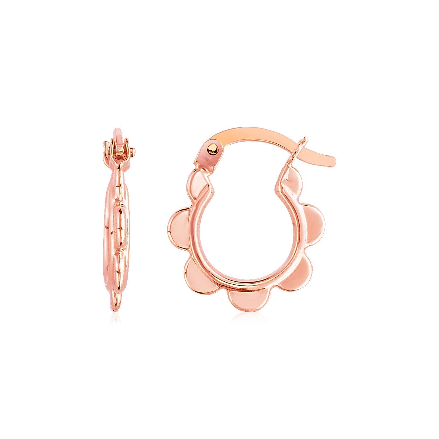 Pendientes de aro festoneados de oro rosa de 14k