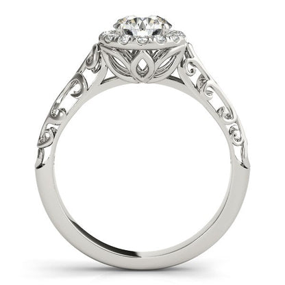 Anillo de compromiso de oro blanco de 14 quilates con diamantes redondos estilo halo antiguo (5/8 quilates en total)
