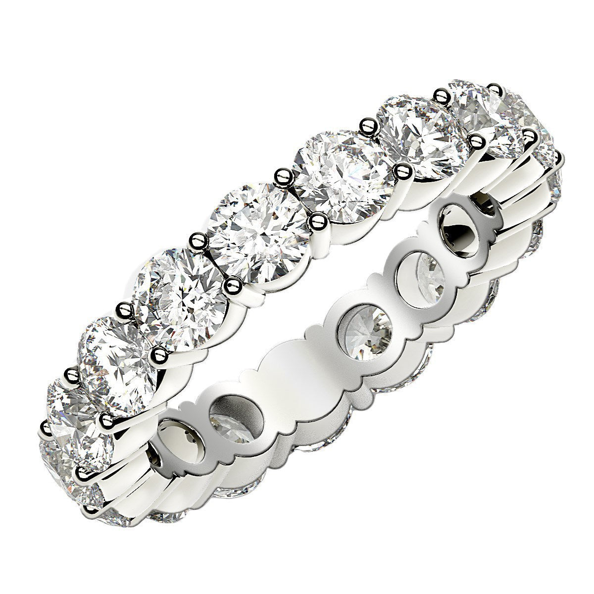 Anillo de Eternidad con Diamantes Redondos Cultivados en Laboratorio de Oro Blanco de 14k (3 quilates, FG/VS2)