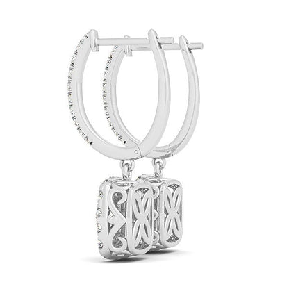 Pendientes de oro blanco de 14 quilates con diamantes de talla cojín de doble halo (3/4 quilates en total)