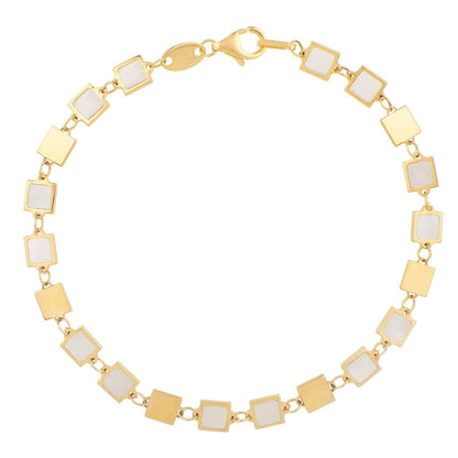 Pulsera de cadena con gema de espejo geométrico de nácar de oro amarillo de 14k (5.00 mm)