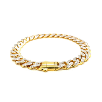 Pulsera de cadena barbada de oro de 14k de dos tonos y 8 1/4 pulgadas con pavé blanco