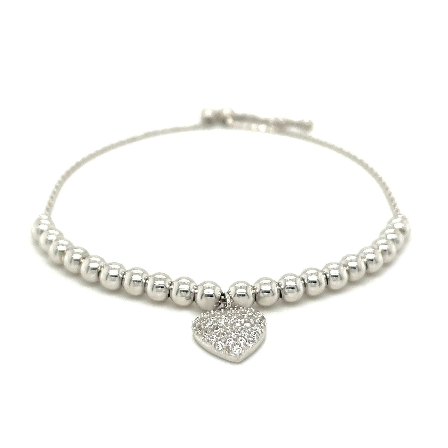Pulsera de cuentas ajustable con dije redondo y circonitas cúbicas en plata de ley