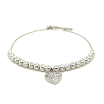 Pulsera de cuentas ajustable con dije redondo y circonitas cúbicas en plata de ley