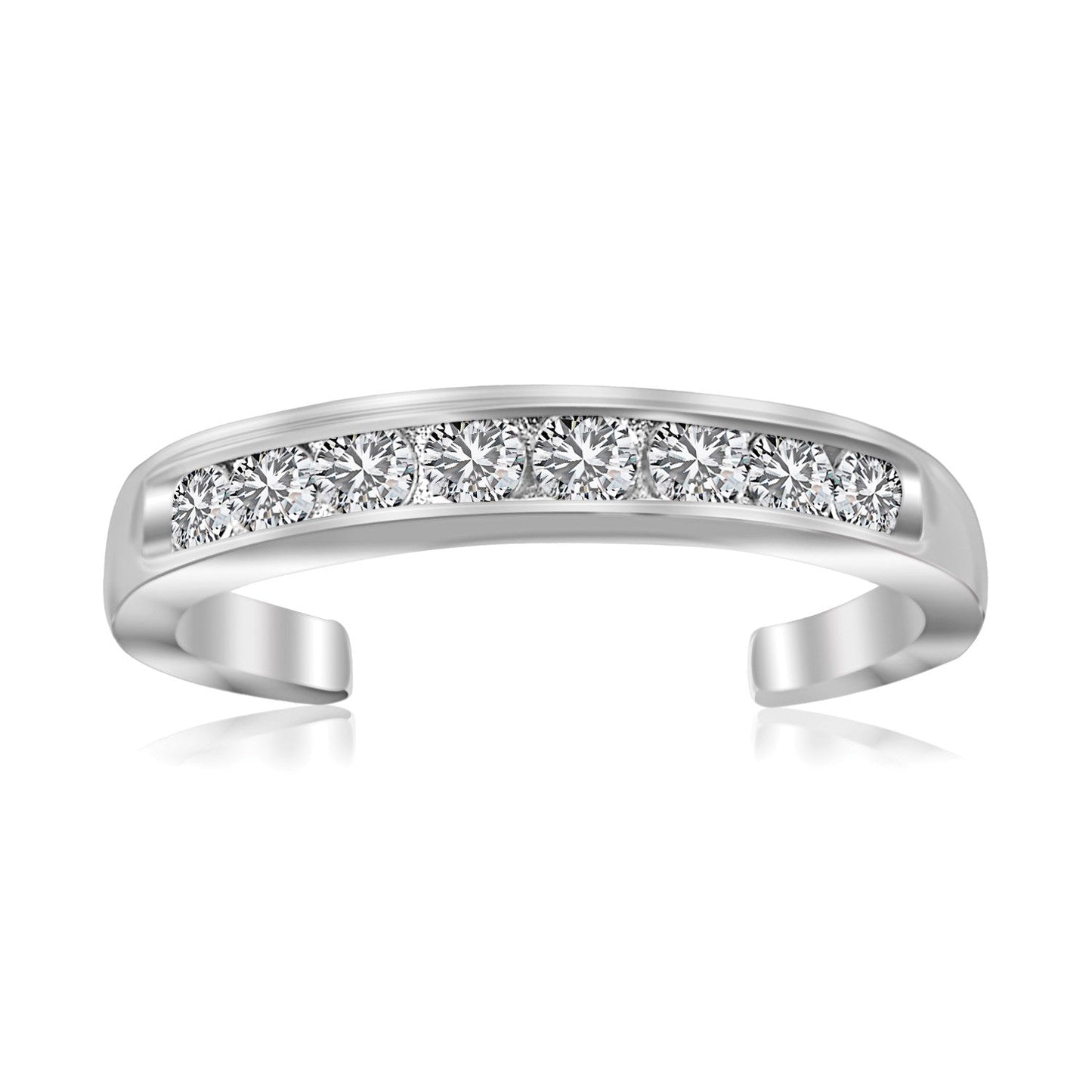 Anillo de Dedo del Pie de Plata de Ley con Acabado de Rodio y Detalles de Circonita Cúbica Blanca