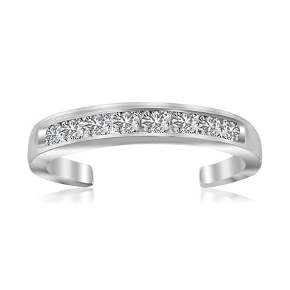 Anillo de Dedo del Pie de Plata de Ley con Acabado de Rodio y Detalles de Circonita Cúbica Blanca