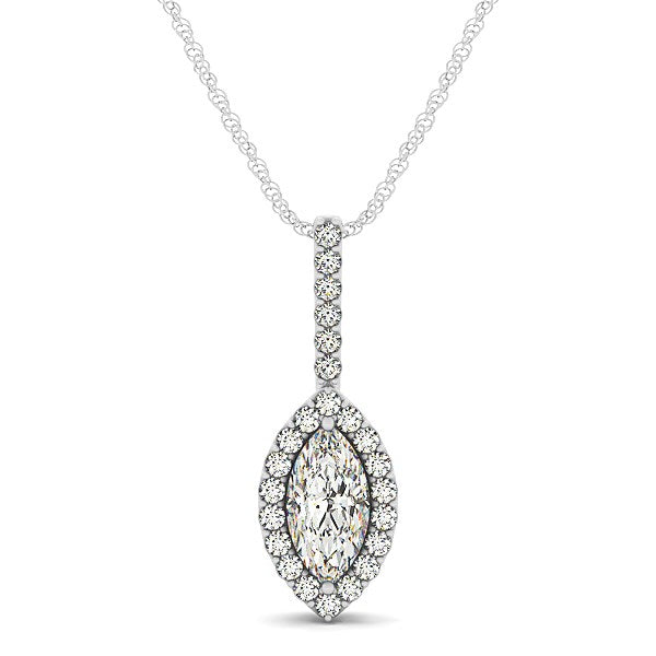Dije de halo con diamante talla marquesa en oro blanco de 14k (2/3 cttw)