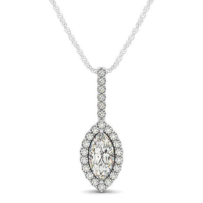 Dije de halo con diamante talla marquesa en oro blanco de 14k (2/3 cttw)