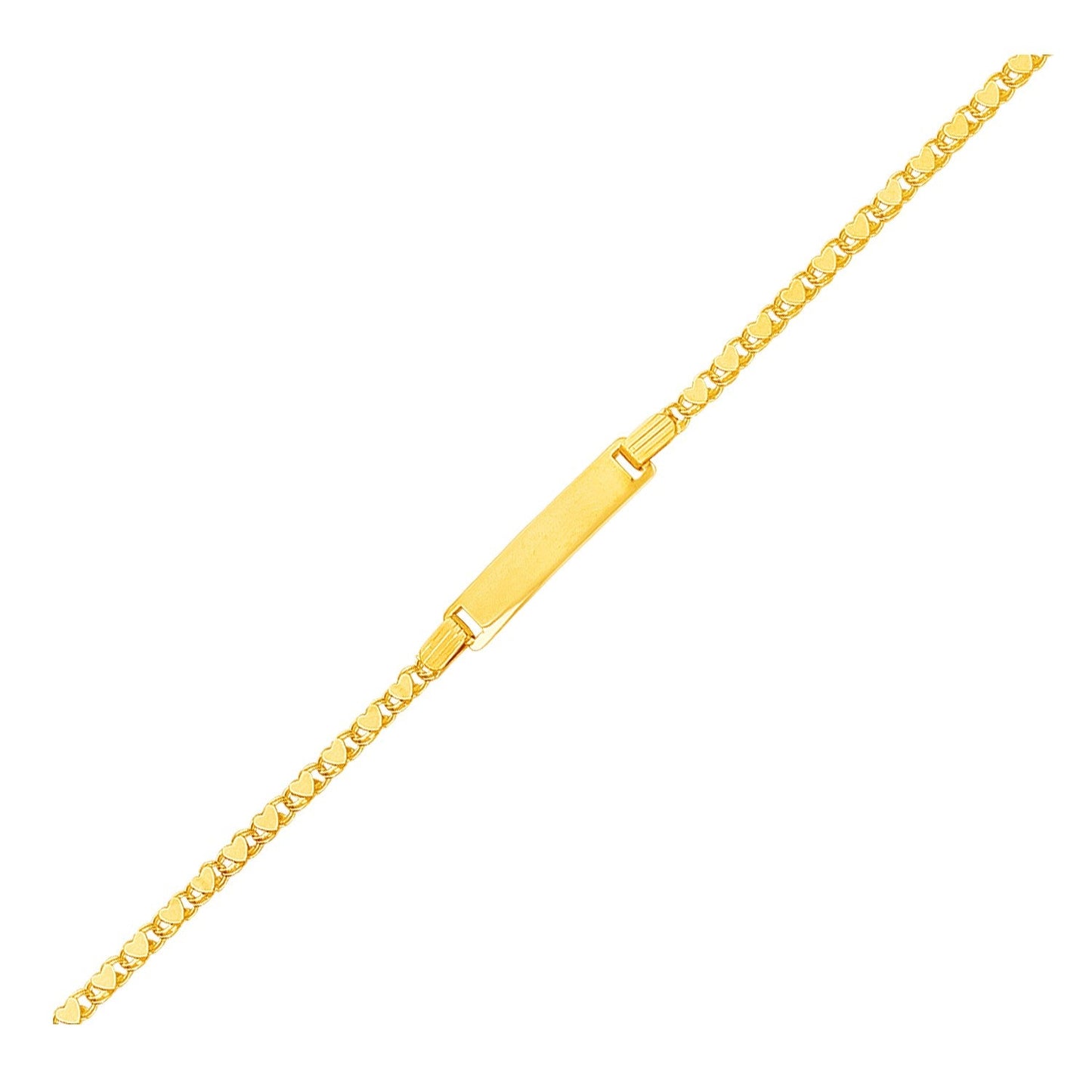 Pulsera de identificación con eslabones de corazón para niños en oro amarillo de 14 quilates
