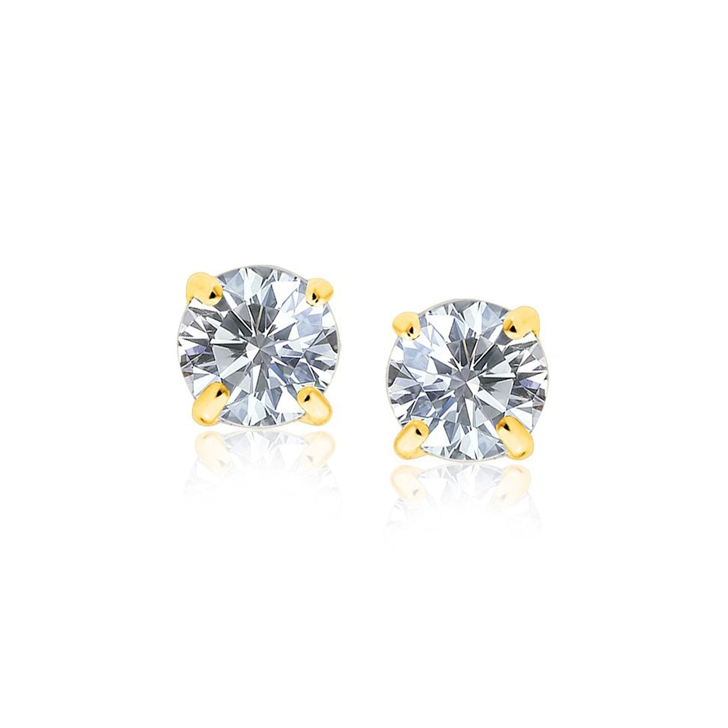 Pendientes de oro amarillo de 14k con circonita cúbica facetada de tonalidad blanca