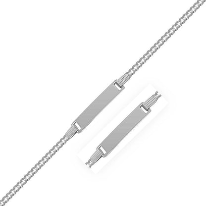 Pulsera de identidad para niños de oro blanco de 14 quilates, con cadena de eslabones tipo barbada, pulida