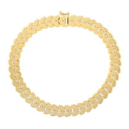 Pulsera de hojas de laurel de oro amarillo de 14k de 7 1/2 pulgadas con diamante (7.40 mm)