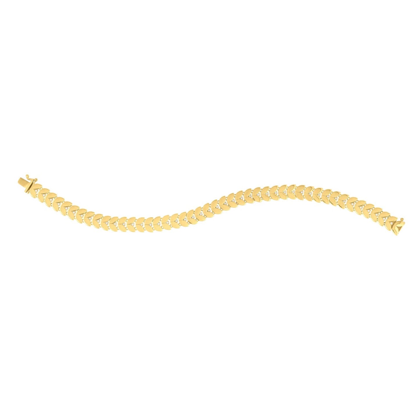 Pulsera de hojas de laurel de oro amarillo de 14k de 7 1/2 pulgadas con diamante (7.40 mm)