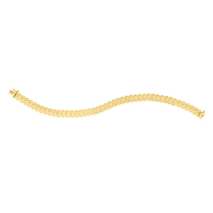 Pulsera de hojas de laurel de oro amarillo de 14k de 7 1/2 pulgadas con diamante (7.40 mm)