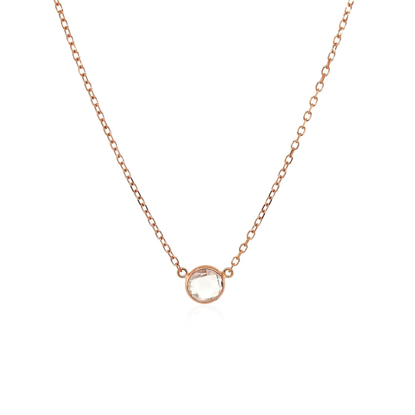 Cadena de oro rosa de 14k y 17 pulgadas con topacio blanco redondo