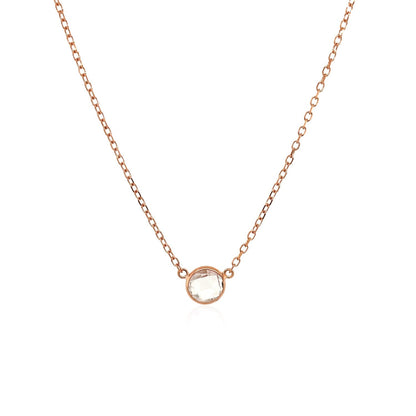 Cadena de oro rosa de 14k y 17 pulgadas con topacio blanco redondo