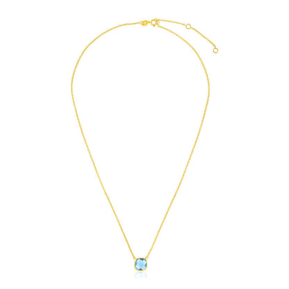 Collar de oro amarillo de 14k y 17 pulgadas con topacio azul talla cojín