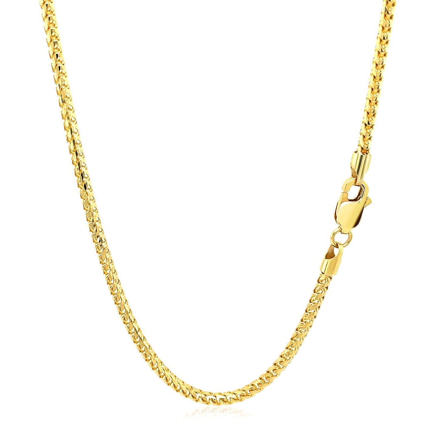 Cadena Franco redonda de 2.2mm de oro macizo amarillo de 14k con corte de diamante