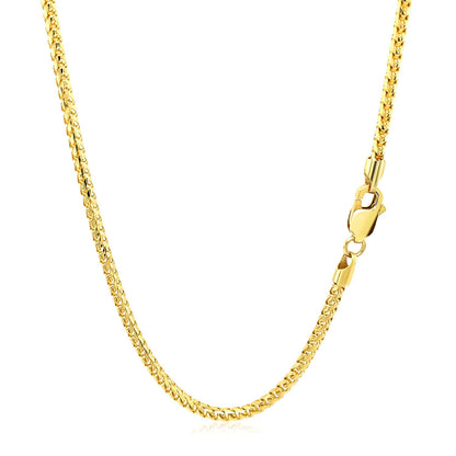 Cadena Franco redonda de 2.2mm de oro macizo amarillo de 14k con corte de diamante