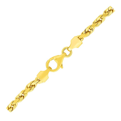 Pulsera de soga maciza de oro amarillo de 10k con corte diamante de 3.5mm