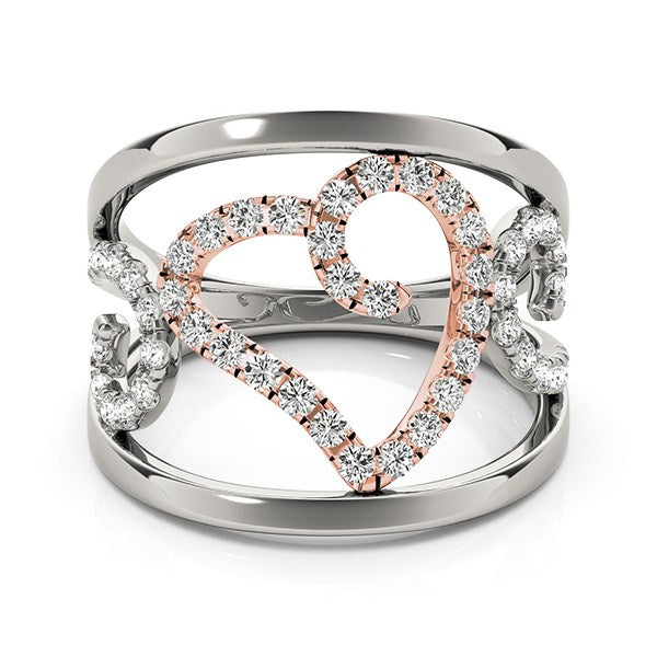 Anillo de corazón con filigrana de diamante en oro blanco y rosa de 14k (1/4 quilate de peso total)