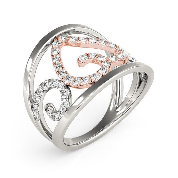 Anillo de corazón con filigrana de diamante en oro blanco y rosa de 14k (1/4 quilate de peso total)