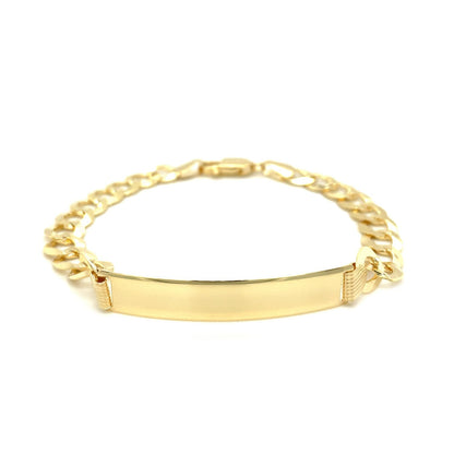 Pulsera de identificación de cadena barbada de oro amarillo de 14k para hombre de 8 1/2 pulgadas