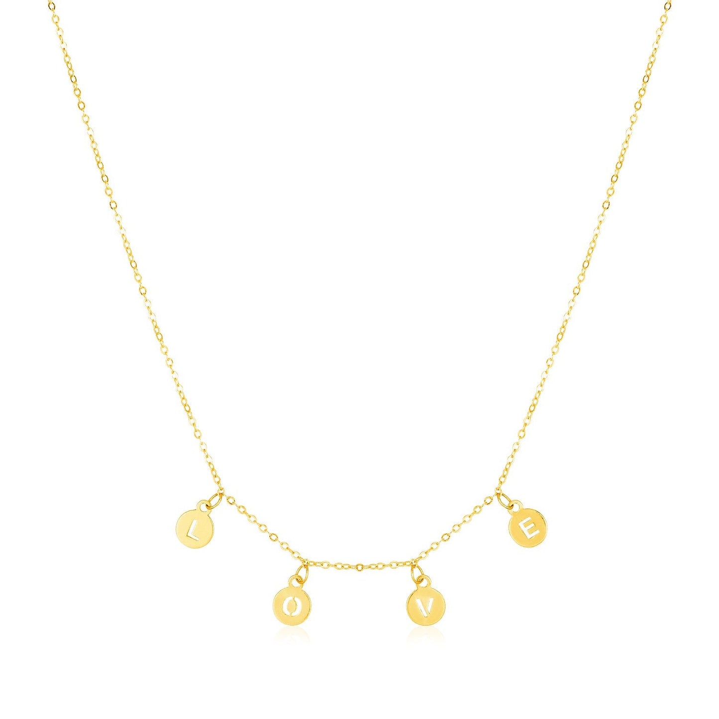 Gargantilla de oro amarillo de 14 quilates con circonitas en forma de círculo y mensaje "Love"