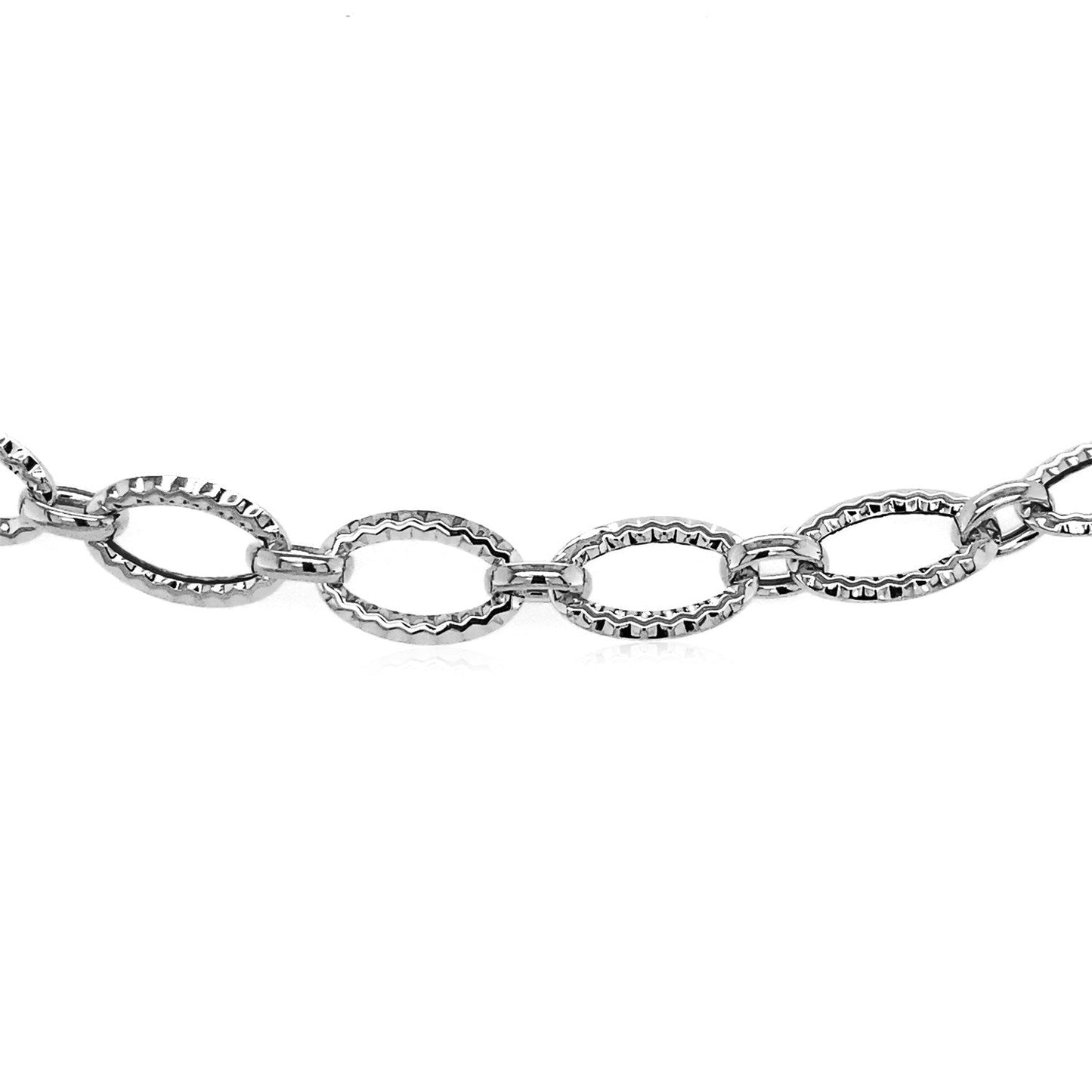 Pulsera de eslabones ovalados texturizados de oro blanco de 14k