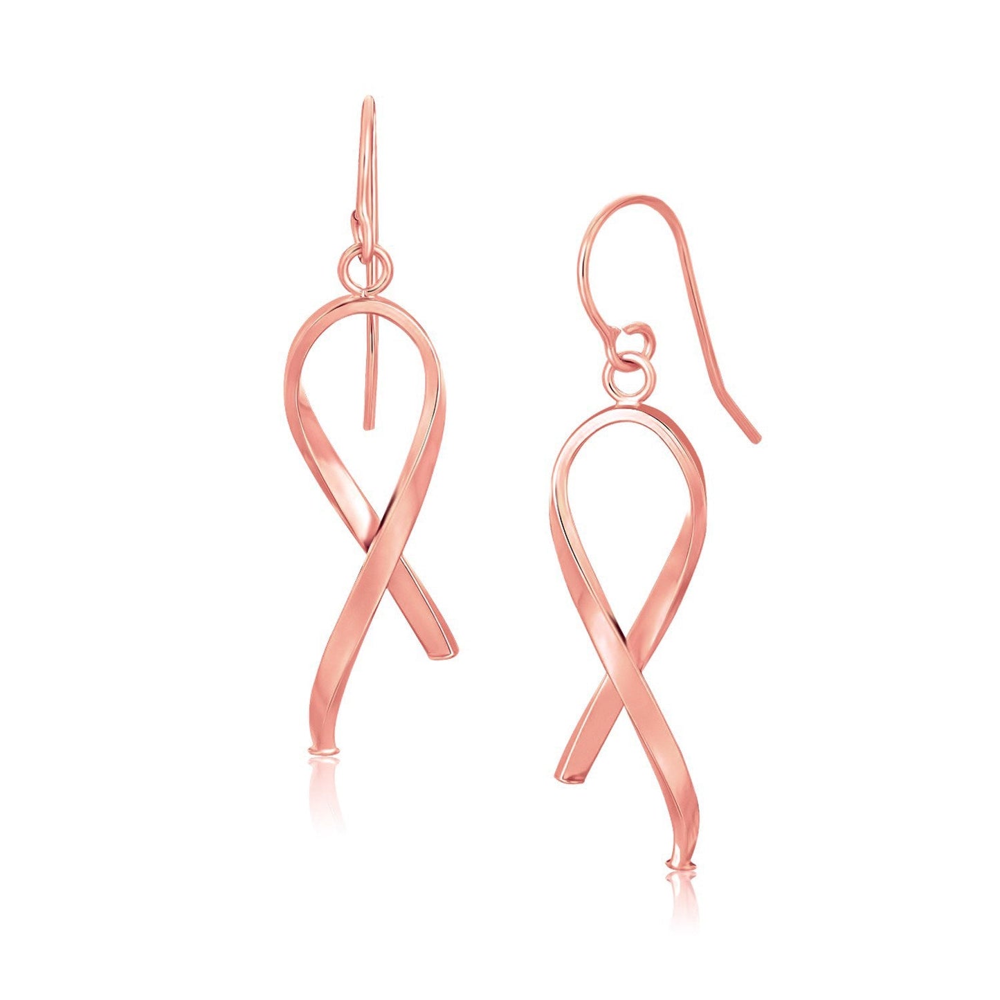 Pendientes colgantes de oro rosa de 14k con acabado pulido y estilo lazo