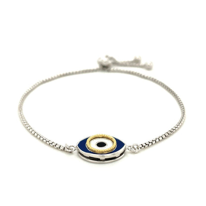 Pulsera ajustable de la amistad de plata esterlina con esmalte de ojo turco de dos tonos
