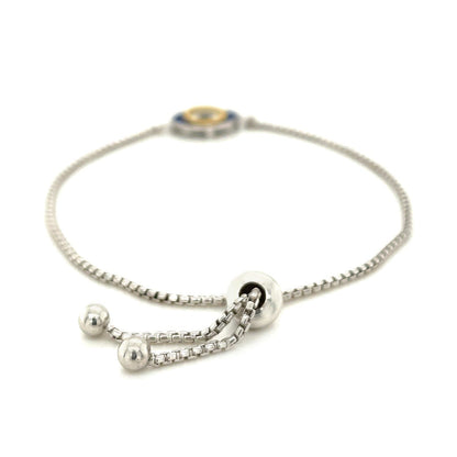 Pulsera ajustable de la amistad de plata esterlina con esmalte de ojo turco de dos tonos
