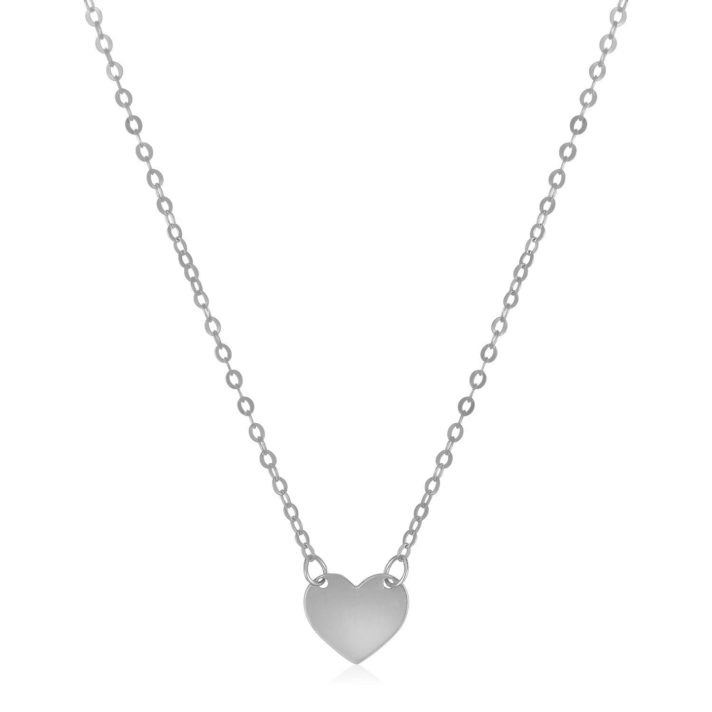 Collar mini corazón pulido de oro blanco de 14k