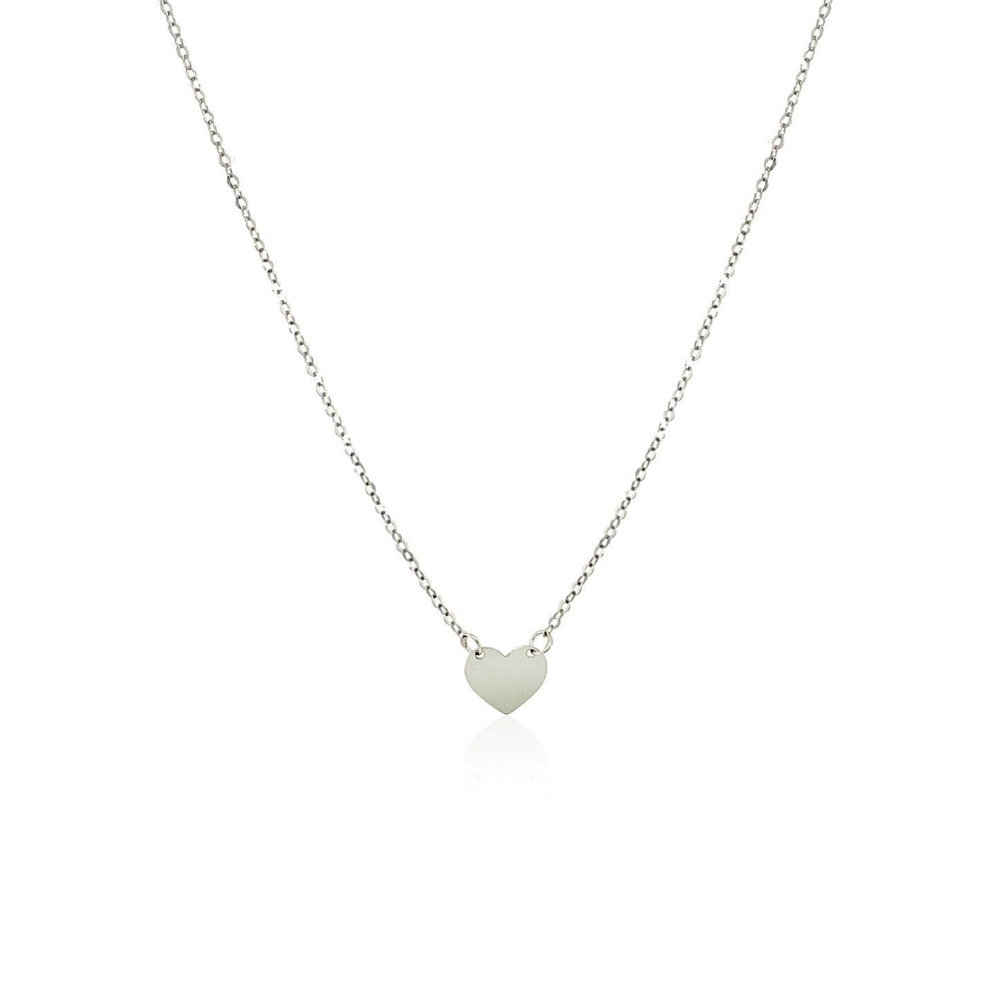 Collar mini corazón pulido de oro blanco de 14k