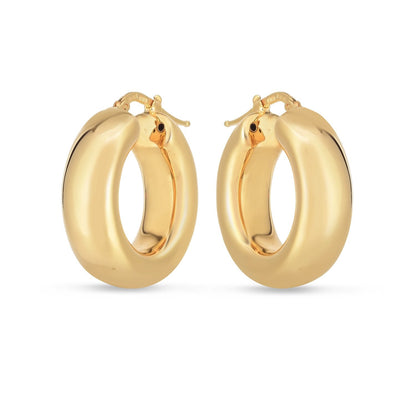 Pendientes de aro medianos inflados de oro amarillo de 14k