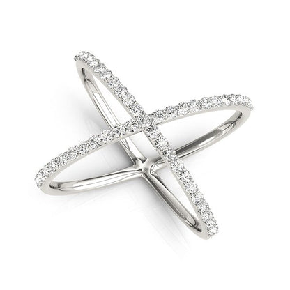 Anillo delgado en forma de X de oro blanco de 14k con diamantes (1/2 qt)