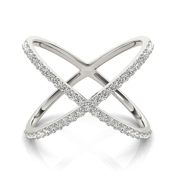 Anillo delgado en forma de X de oro blanco de 14k con diamantes (1/2 qt)