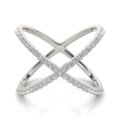 Anillo delgado en forma de X de oro blanco de 14k con diamantes (1/2 qt)