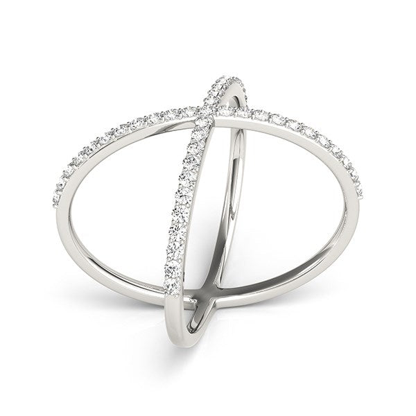 Anillo delgado en forma de X de oro blanco de 14k con diamantes (1/2 qt)