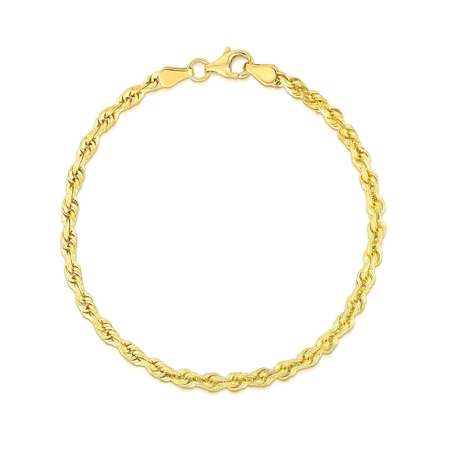 Pulsera de oro amarillo macizo de 10k y 4.0mm con diseño de cuerda de corte de diamante