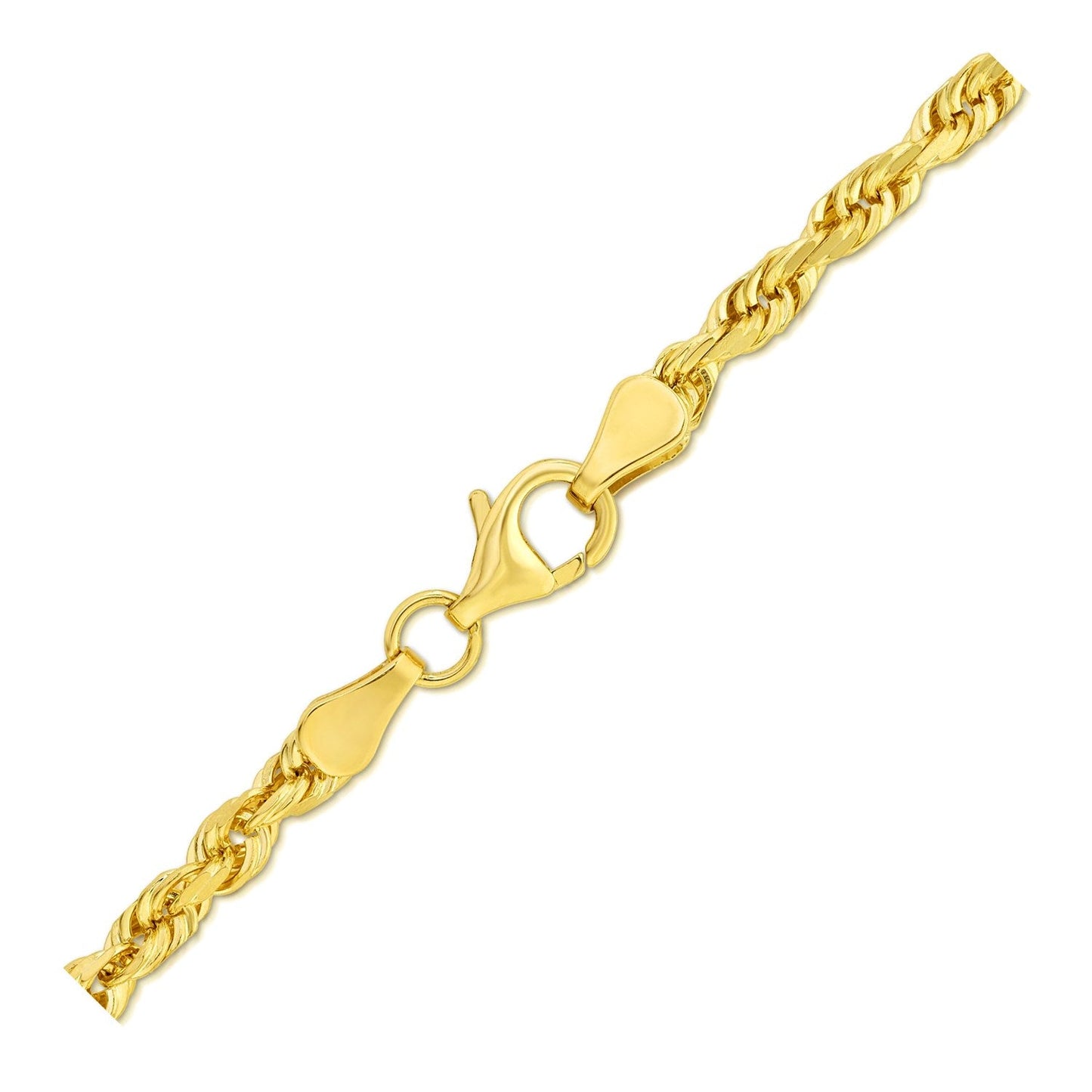 Pulsera de oro amarillo macizo de 10k y 4.0mm con diseño de cuerda de corte de diamante