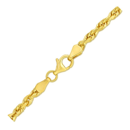 Pulsera de oro amarillo macizo de 10k y 4.0mm con diseño de cuerda de corte de diamante
