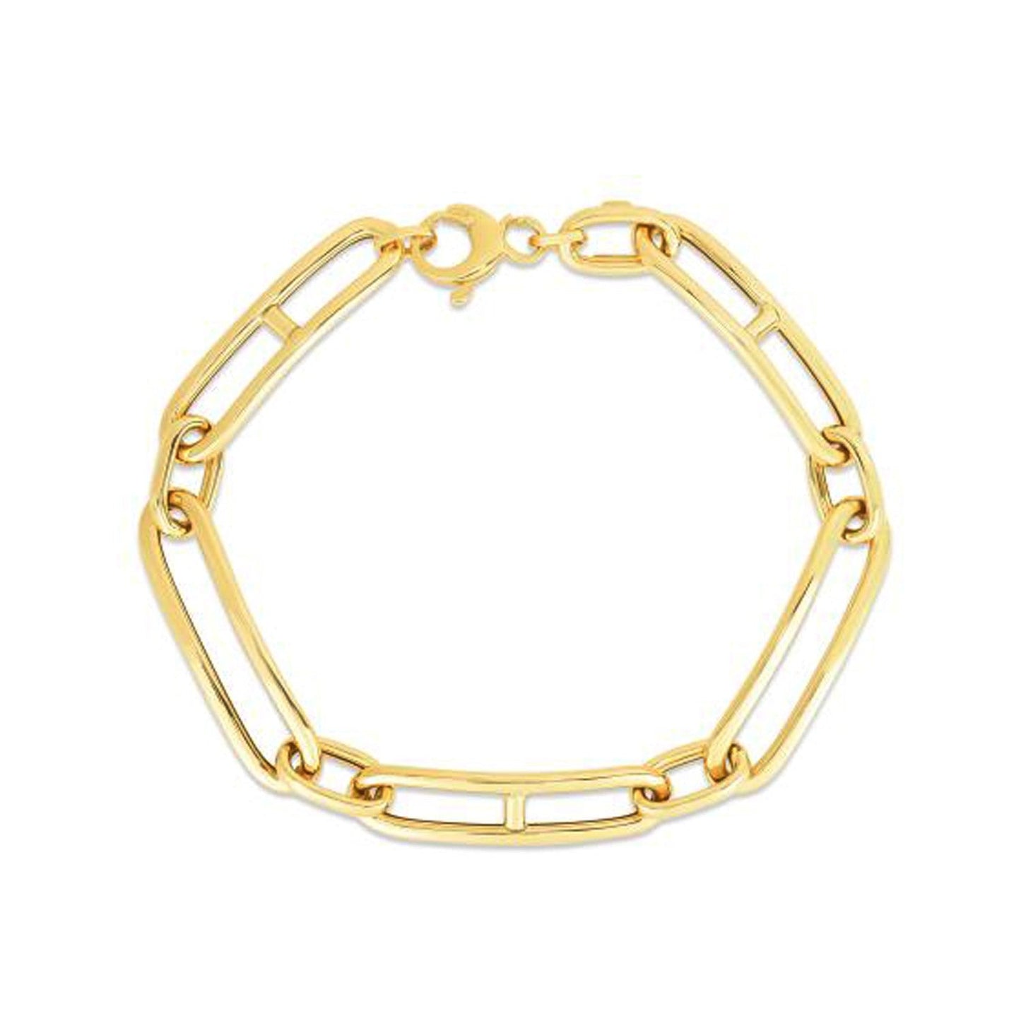 Pulsera de eslabones mariner alargados alternos de oro amarillo de 14 quilates de 7 1/4 pulgadas (7.40 mm)