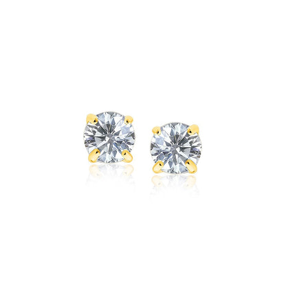 Pendientes de oro amarillo de 14k con circonita cúbica facetada de tonalidad blanca