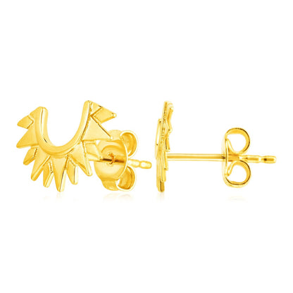 Pendientes de poste de medio sol radiante de oro amarillo de 14 quilates