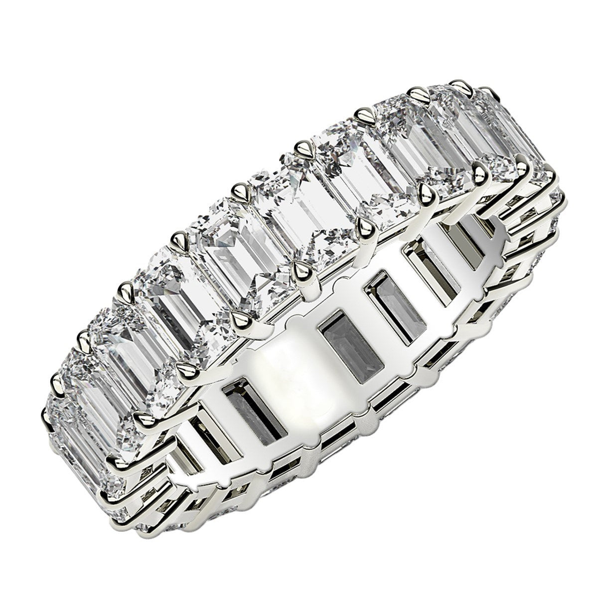 Anillo de la eternidad con diamantes de talla esmeralda cultivados en laboratorio en oro blanco de 14k (4 quilates totales FG/VS2)