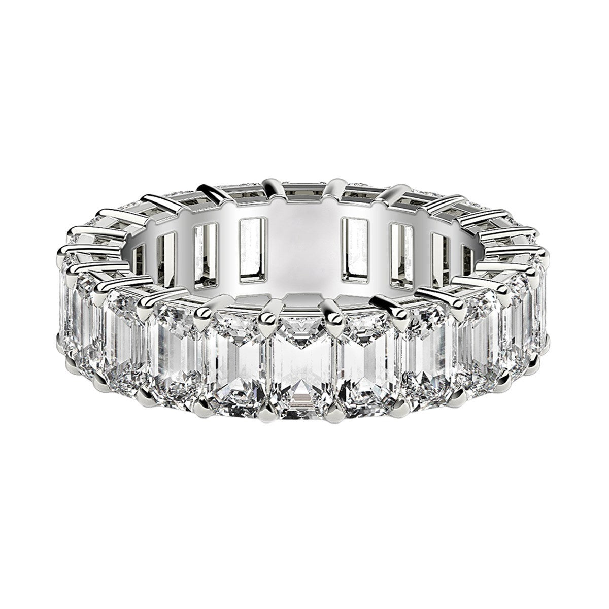 Anillo de la eternidad con diamantes de talla esmeralda cultivados en laboratorio en oro blanco de 14k (4 quilates totales FG/VS2)