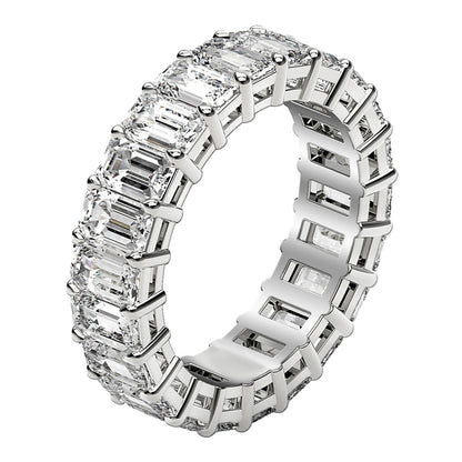 Anillo de la eternidad con diamantes de talla esmeralda cultivados en laboratorio en oro blanco de 14k (4 quilates totales FG/VS2)