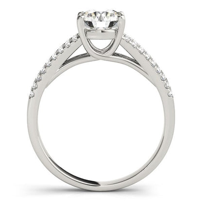 Anillo de compromiso con diamante redondo de oro blanco de 14k y brazo dividido (1 1/8 ct. p.t.)