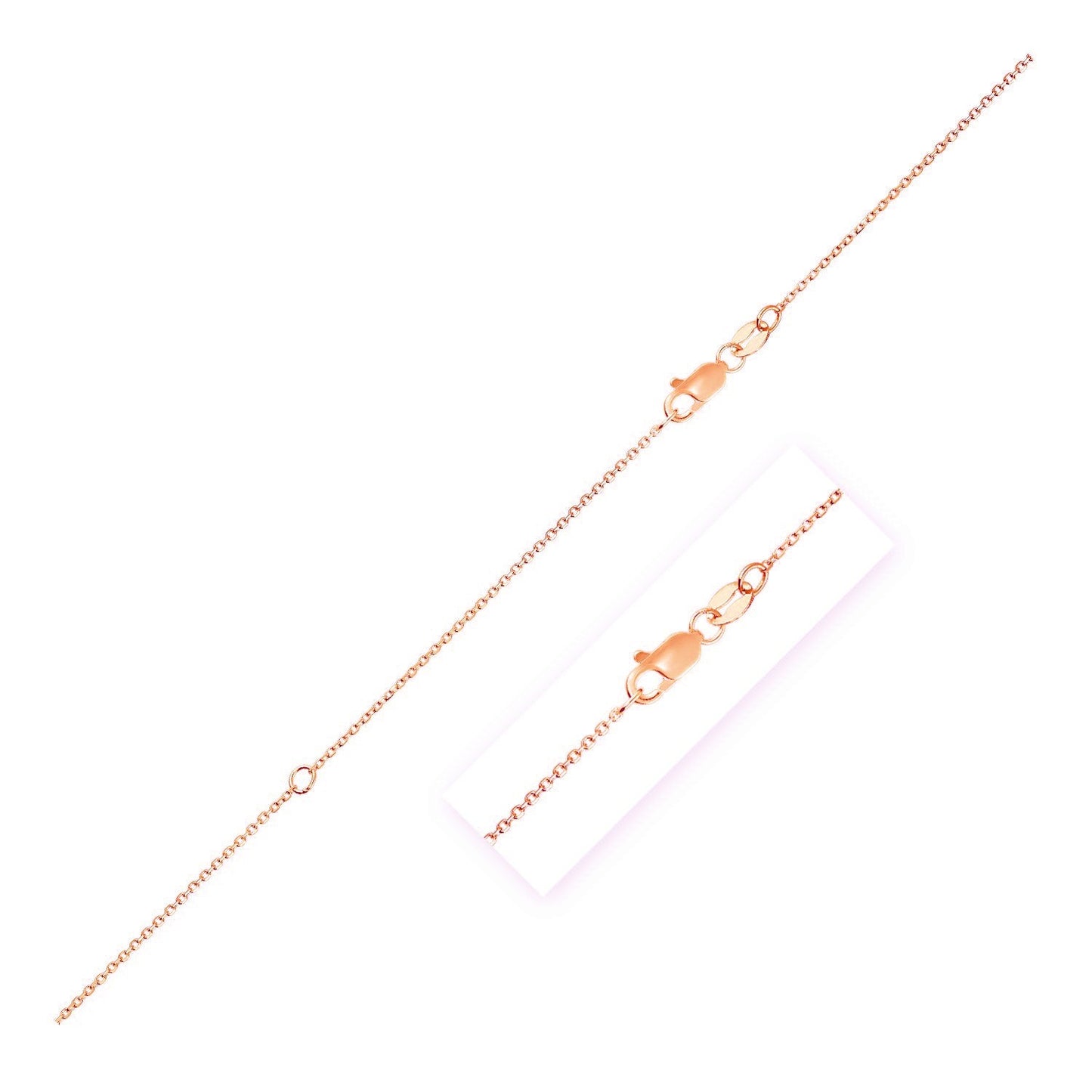 Cadena de cable ajustable de oro rosa de 14k (1.10 mm)